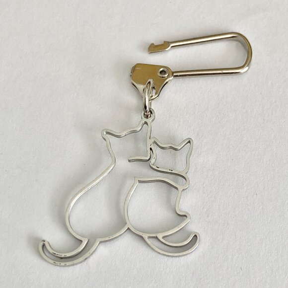Silver Cat Clip Zipper Pull Purse Bag Charm Stainless Steel Two Cats Cat Lady - Picture 6 of 8